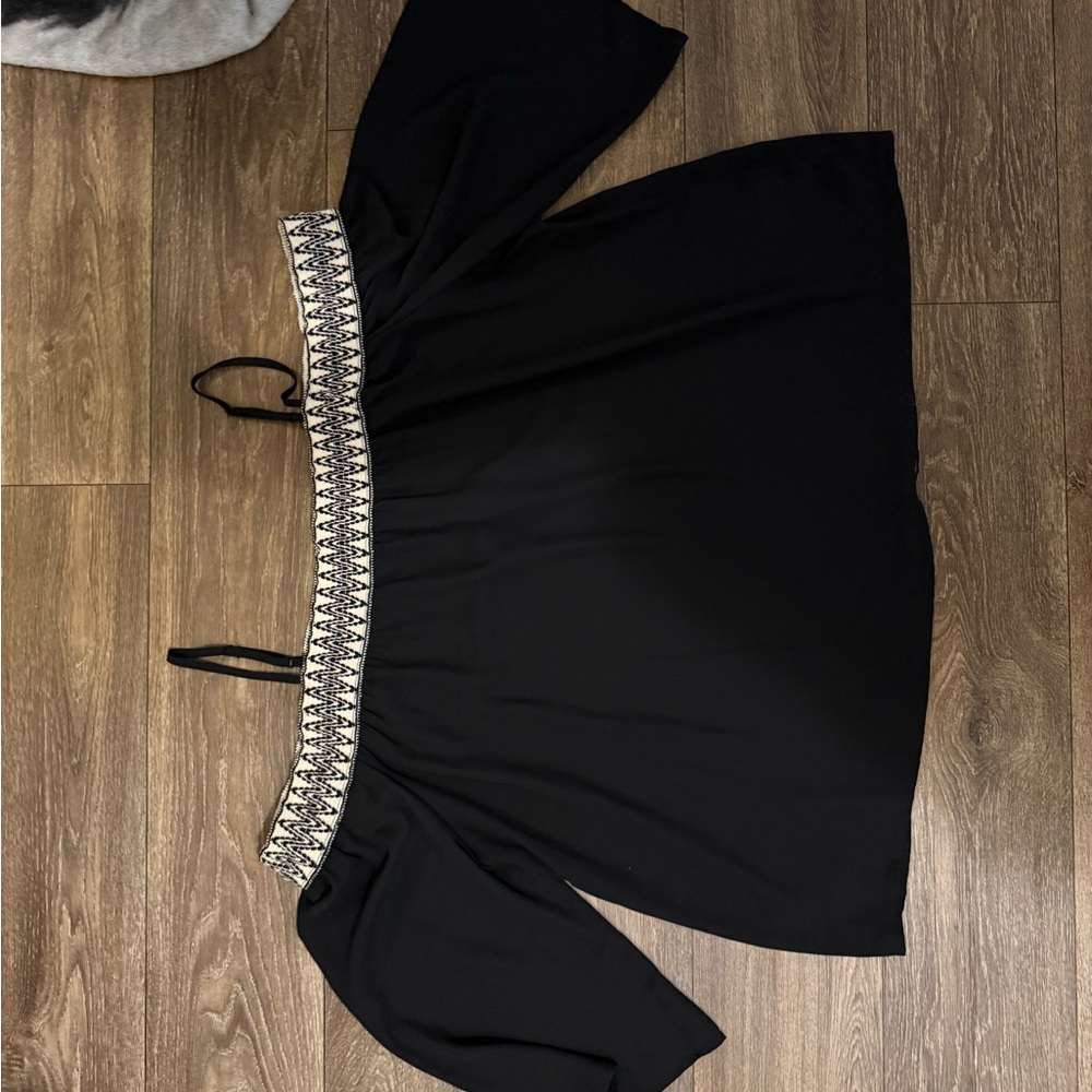 Maurices Black Blouse with Embroidered Neckline